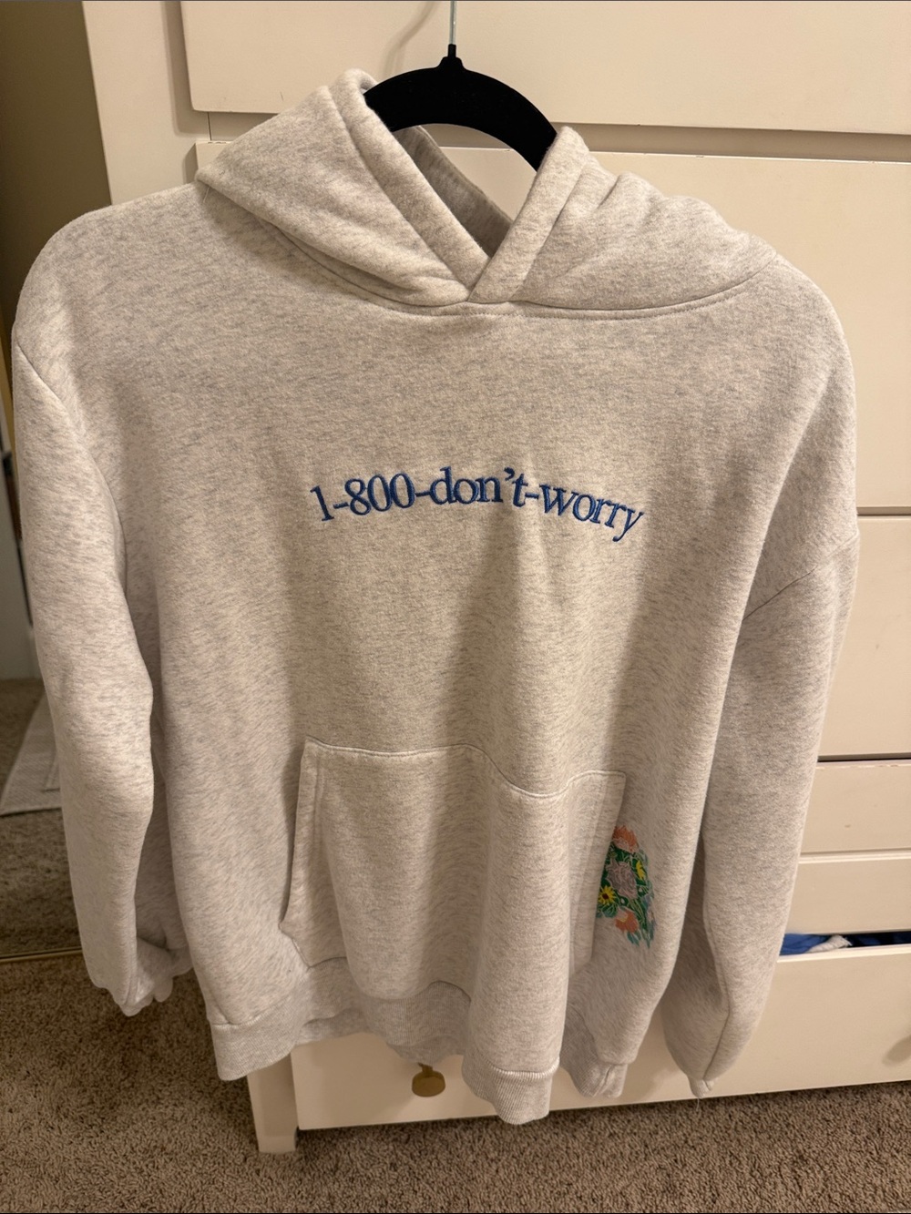 Altar'd State Light Gray Hoodie with Blue Embroidered Text